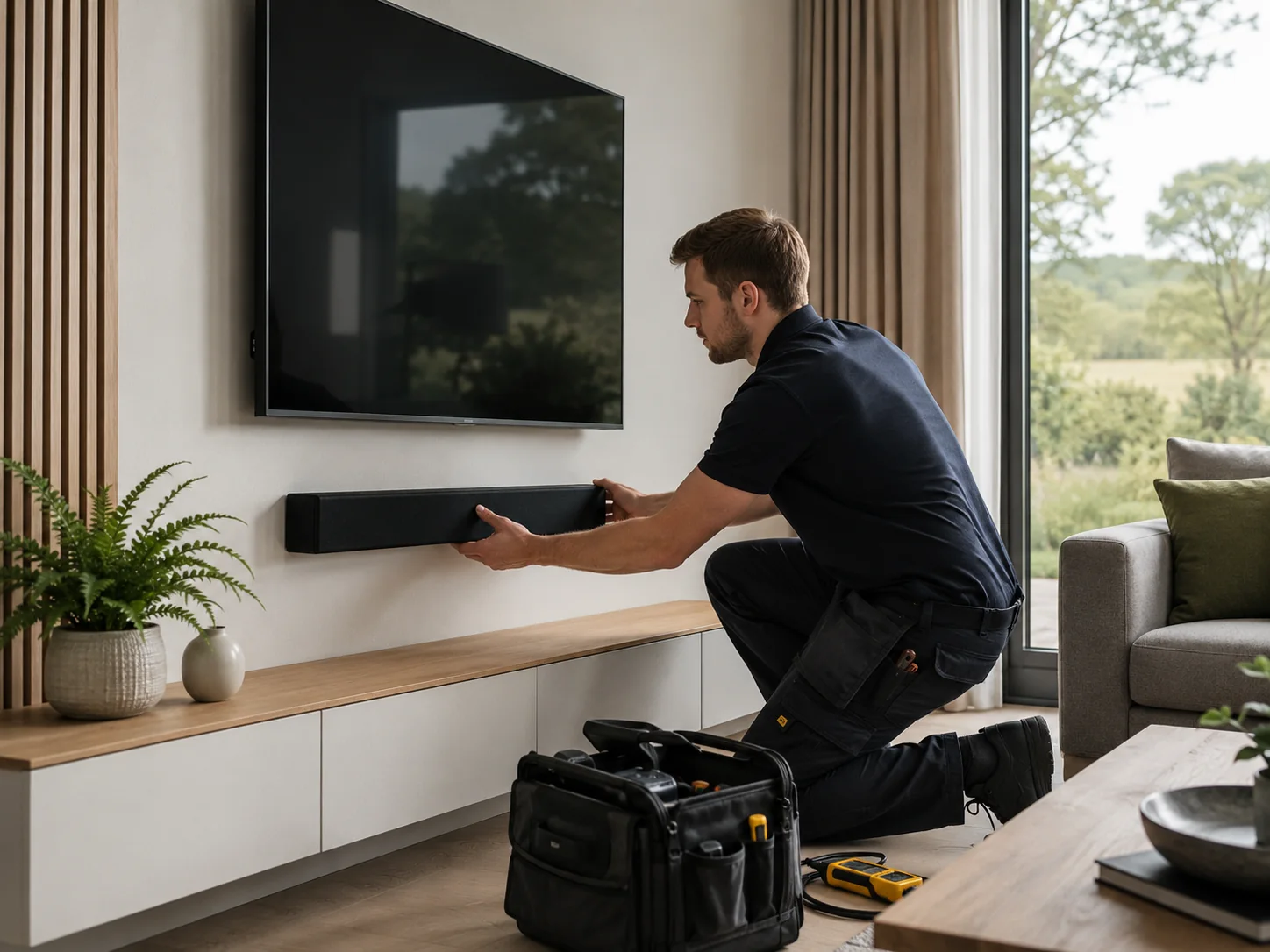 Professional Ringwood TV installer fitting a soundbar